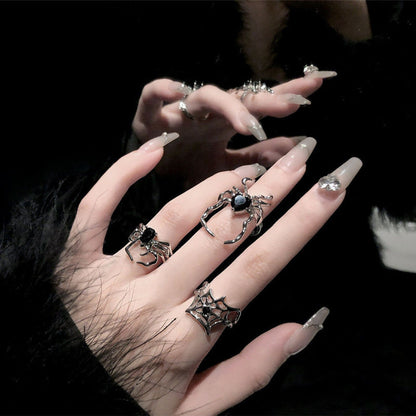 Anillo de araña con diamantes de imitación oscuros vintage para mujer de Halloween