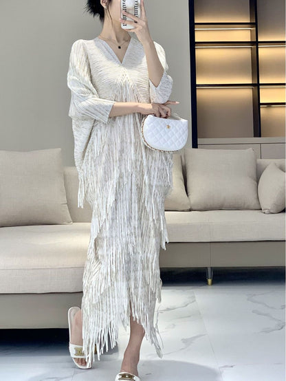 Women Pleated Summer Romantic Tassel Dress