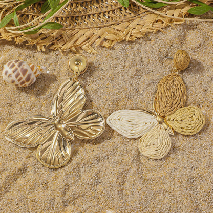 Boucles d'oreilles papillon multicolores en raphia pour femmes