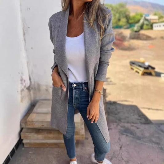 Abrigo de lana con cuello de solapa para mujer de otoño e invierno
