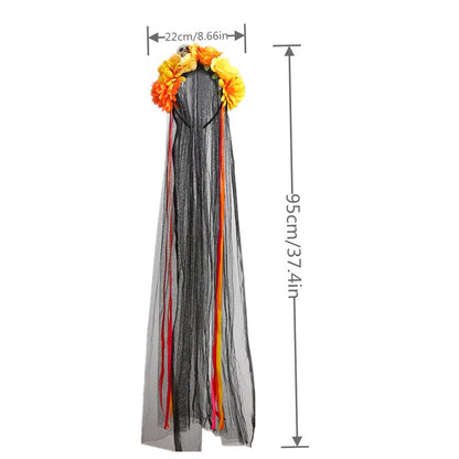 Bandeau de style sombre avec tête de mort et motif floral pour Halloween