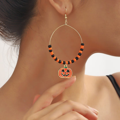 Halloween Women Creative Pumpkin Skull Bat Earrings