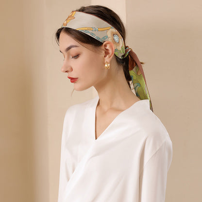 Pañuelo de seda con estampado floral chic de primavera para mujer