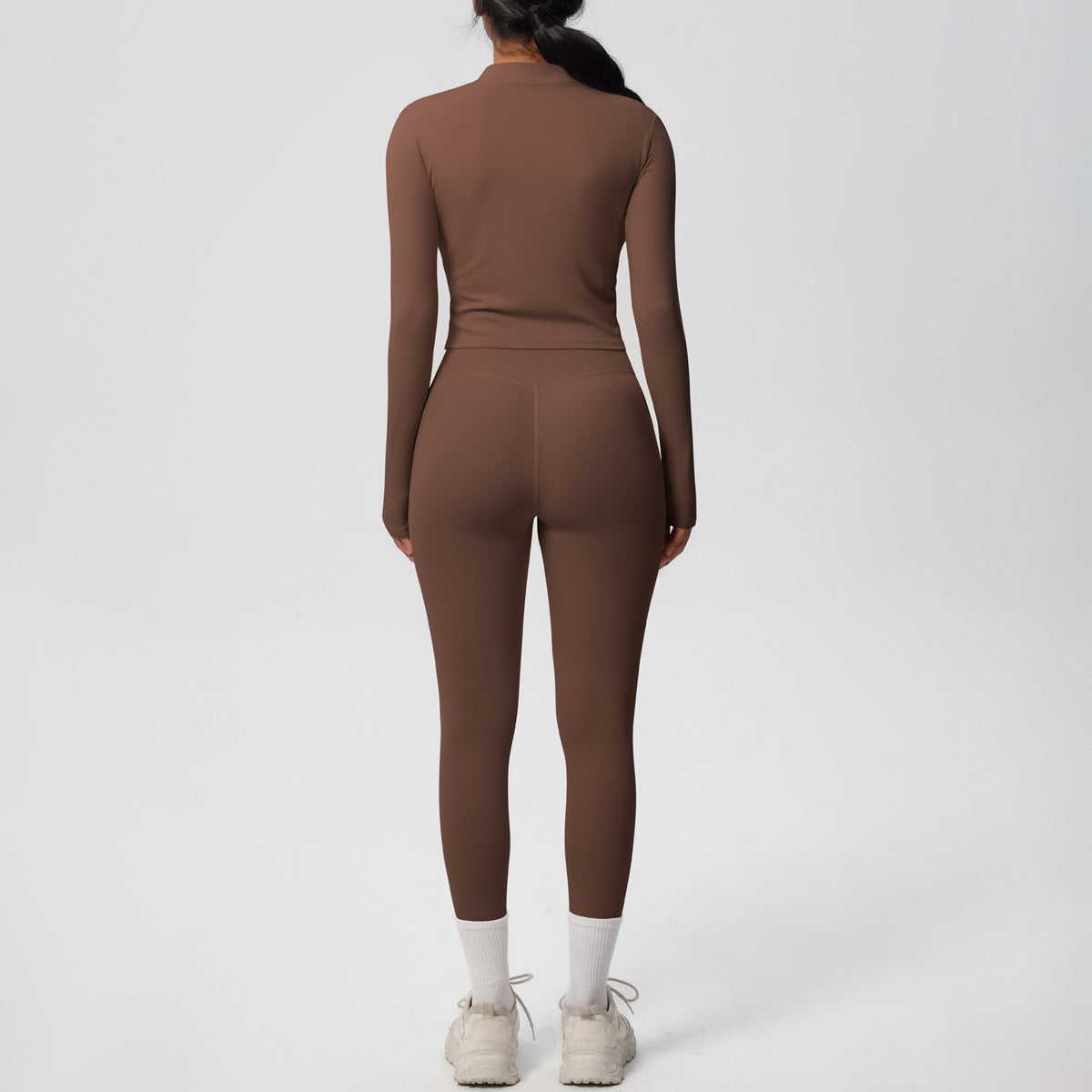 Conjunto de top de manga larga de color liso para yoga para mujer