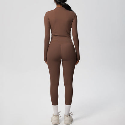 Conjunto de top de manga larga de color liso para yoga para mujer