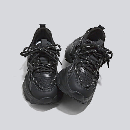 Zapatillas informales de malla y cuero con suela gruesa para mujer