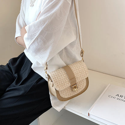 Bolso bandolera tejido de paja en contraste de colores para mujer