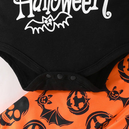 Conjunto de mameluco de calabaza de manga larga para niños y niñas
