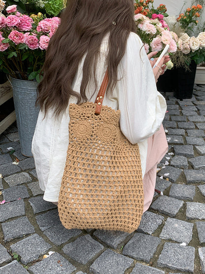 Sac tissé creux au crochet pour femme avec motif floral