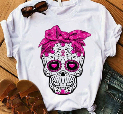 Camiseta de manga corta con estampado de calavera de Halloween para mujer