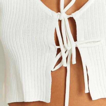 Top corto con cordones de color liso para mujer