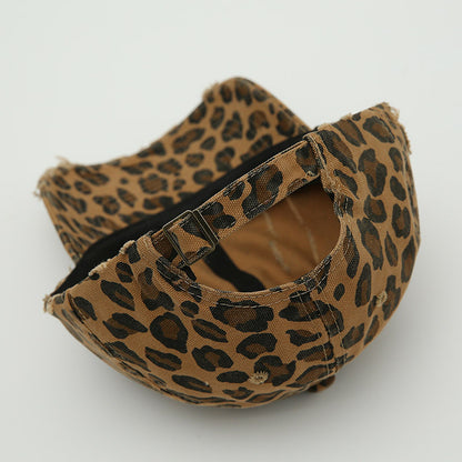 Women Fashion Leopard Broken Hole Baseball Cap