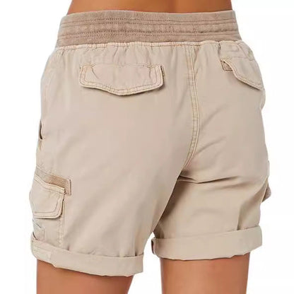 Pantalones cortos casuales de cintura alta de color sólido a la moda para mujer