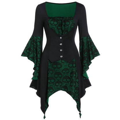 Robe gothique en dentelle à motif tête de mort et jupe irrégulière pour femme