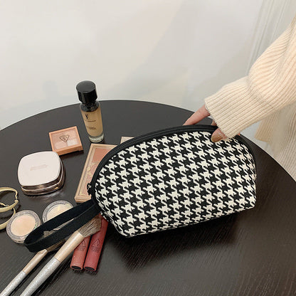 Trousse de toilette chic à fermeture éclair pour femme, motif pied-de-poule et zèbre