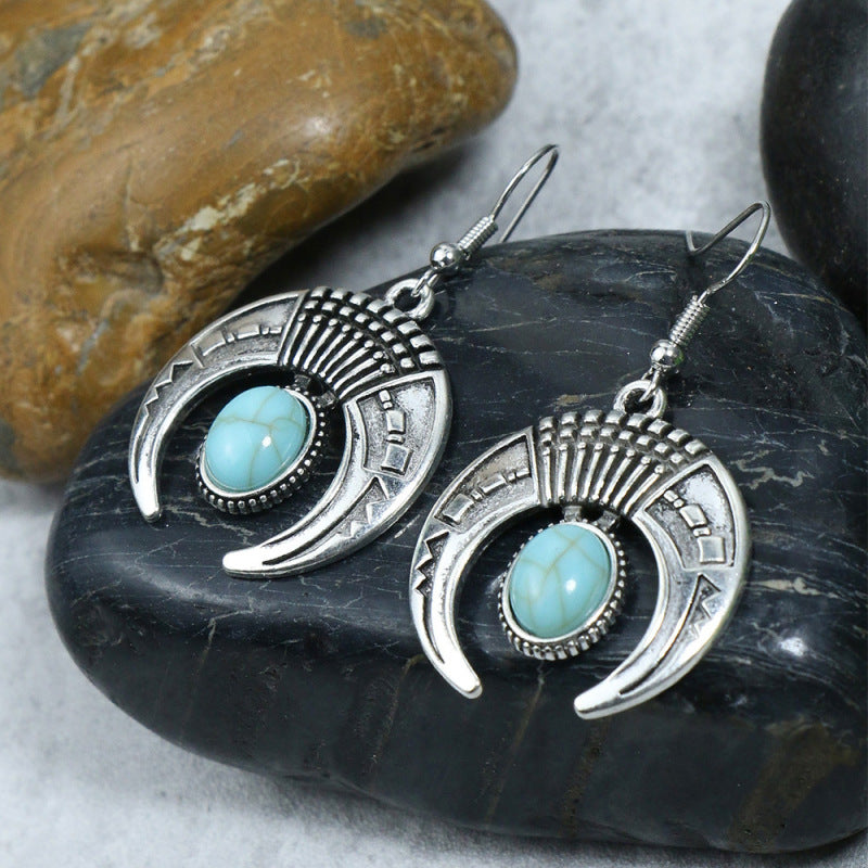 Conjunto de pendientes turquesa retro de estilo étnico bohemio