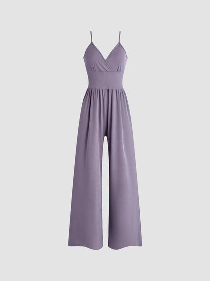Women Casual Solid Color V-Neck Spaghetti Strap Jumpsuits
