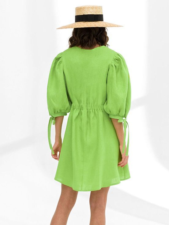 Vestido informal de lino y algodón de color liso para mujer