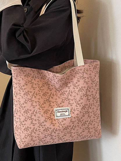 Bolso tote informal de pana con estampado floral para mujer