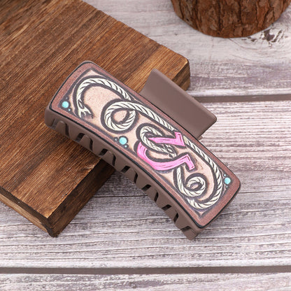 Pinza para el pelo con diseño de cactus, girasol y letras de chica vaquera occidental