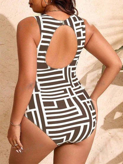 Traje de baño de una pieza con bloques de color sexy de moda para mujer, talla grande
