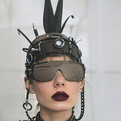 Gafas de sol de moda punk con remaches de montura grande y marco de PC