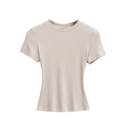 Camiseta de manga corta de algodón y elastano de color liso para mujer