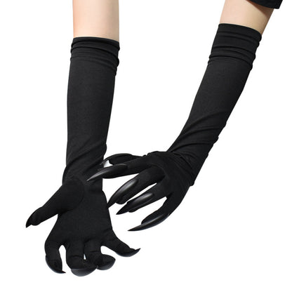 Gothic Unique Halloween Long Paw Design Solid Color Gloves