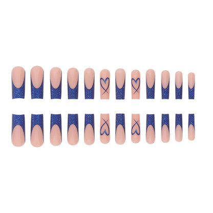 Faux ongles longs bleus pailletés pour femme