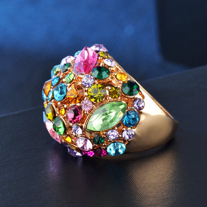 Bague en forme de U en zircon coloré exagéré pour femme, dorée