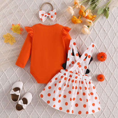 Conjunto de mameluco informal con bordado de fantasmas para niñas pequeñas