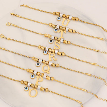 Pulsera de cuentas de acero inoxidable con alfabeto de moda