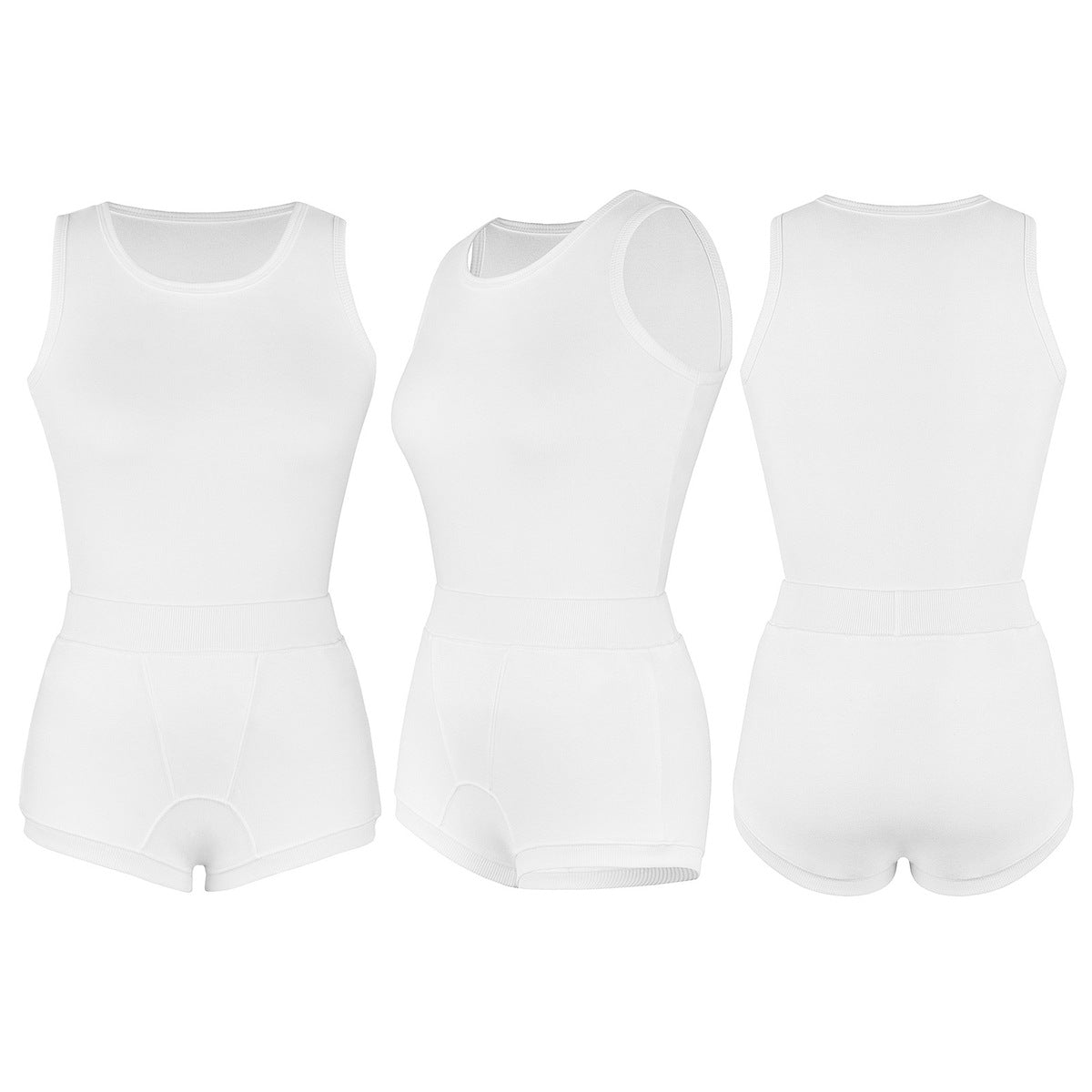 Women Casual Cotton Solid Color Tank Top and Shorts Set