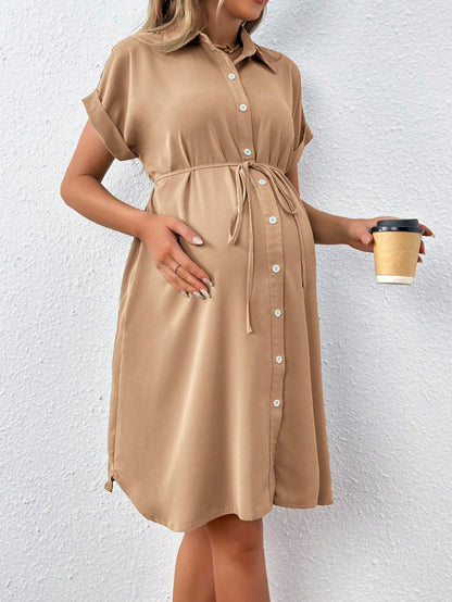 Casual Solid Color Lapel Dress for Pregnant Women