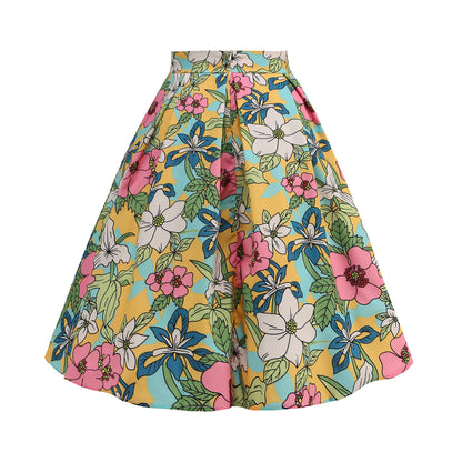 Falda plisada con lazo en la cintura con estampado floral elegante para mujer