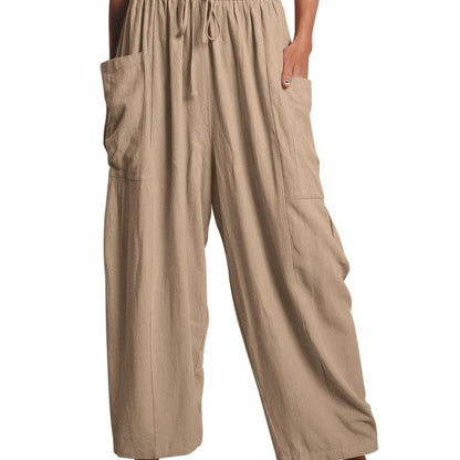 Casual Women Elastic Waist Pleated Wide Leg Pants