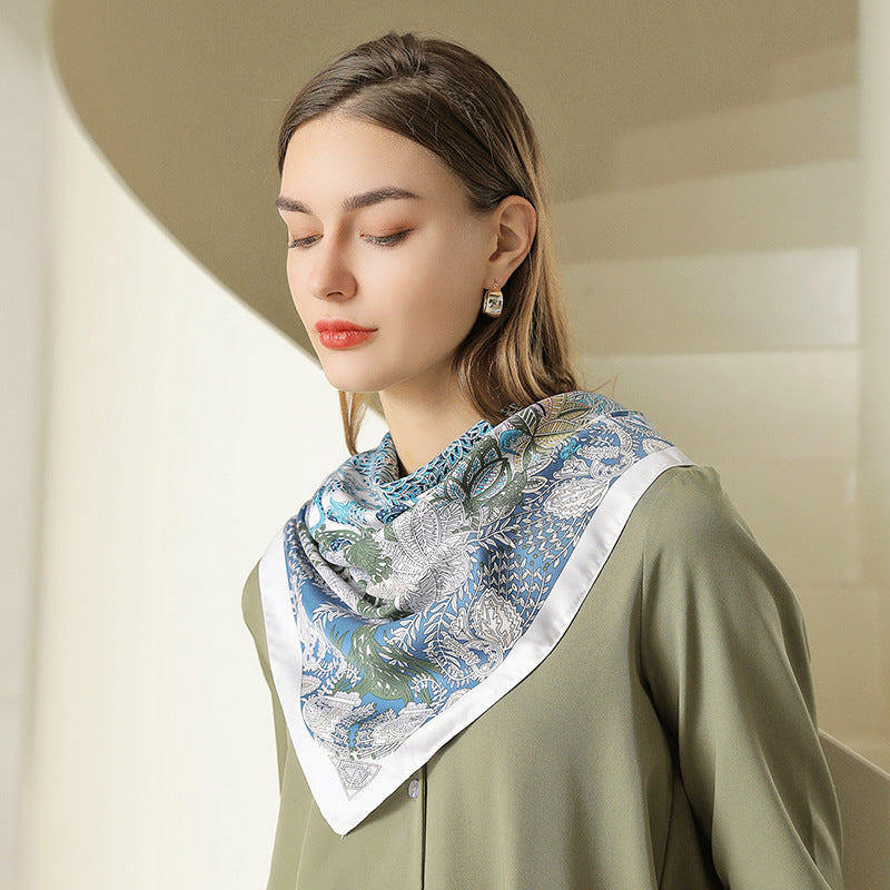 Bufanda cuadrada de seda con estampado floral clásico de primavera para mujer