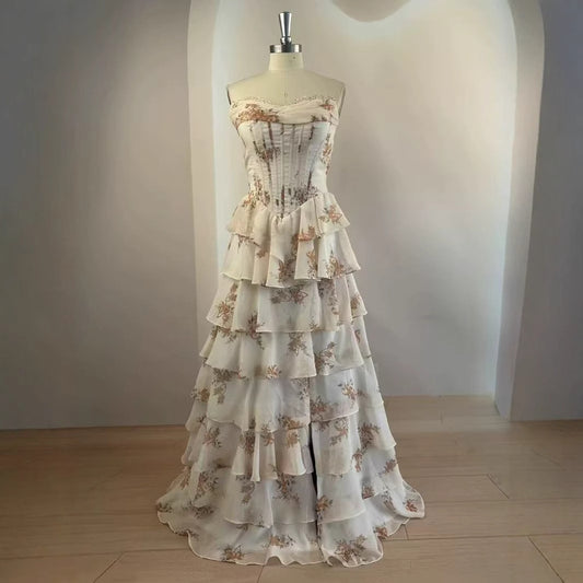 Women Fashion Sexy Elegant Floral Printed Tube Top Dress