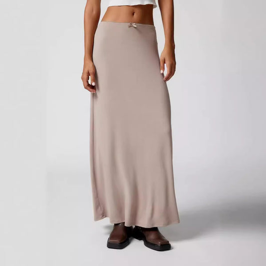 Women Fashion Solid Color Bow Lace Long Skirt