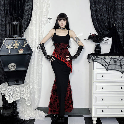 Robe sexy et élégante à bretelles spaghetti en dentelle style gothique pour femme