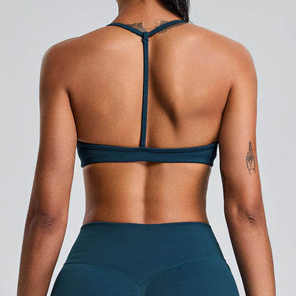 Soutien-gorge de yoga dos nu sans coutures de couleur unie pour femme