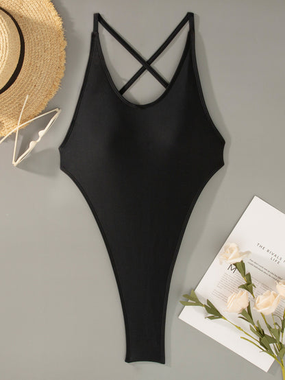 Traje de baño de una pieza sexy, sencillo y sin espalda para mujer