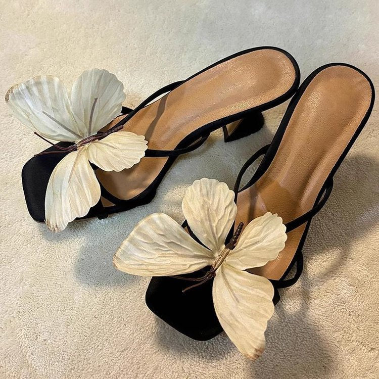 Zapatillas de tacón alto con diseño de mariposa para vacaciones de verano para mujer