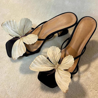 Zapatillas de tacón alto con diseño de mariposa para vacaciones de verano para mujer