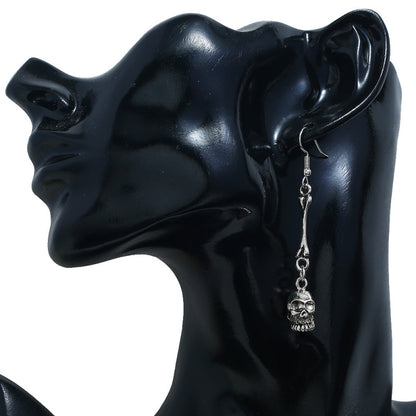 Boucles d'oreilles vintage en alliage pour femme, motif tête de mort d'Halloween