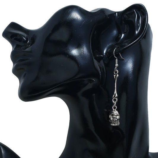Boucles d'oreilles vintage en alliage pour femme, motif tête de mort d'Halloween