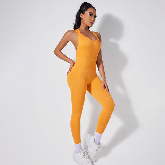 Women Fashion Solid Color Seamless Yoga Jumpsuit
