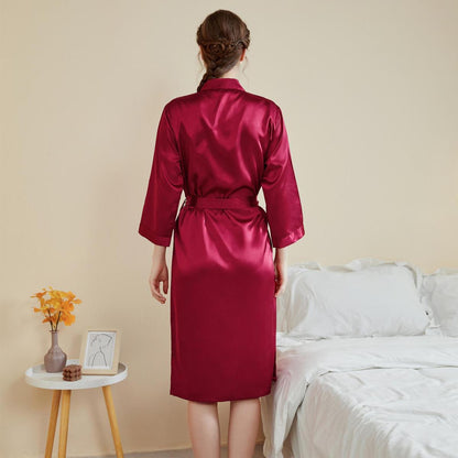 Women Fashion Satin Long Sleeve Lace-Up Pajamas Casual Loose Style
