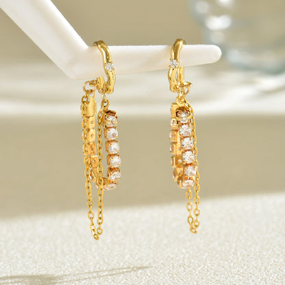 18K Gold Zircon Tassel Ear Clip