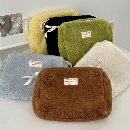 Bolsa de cosméticos portátil de gran capacidad de color sólido para mujer